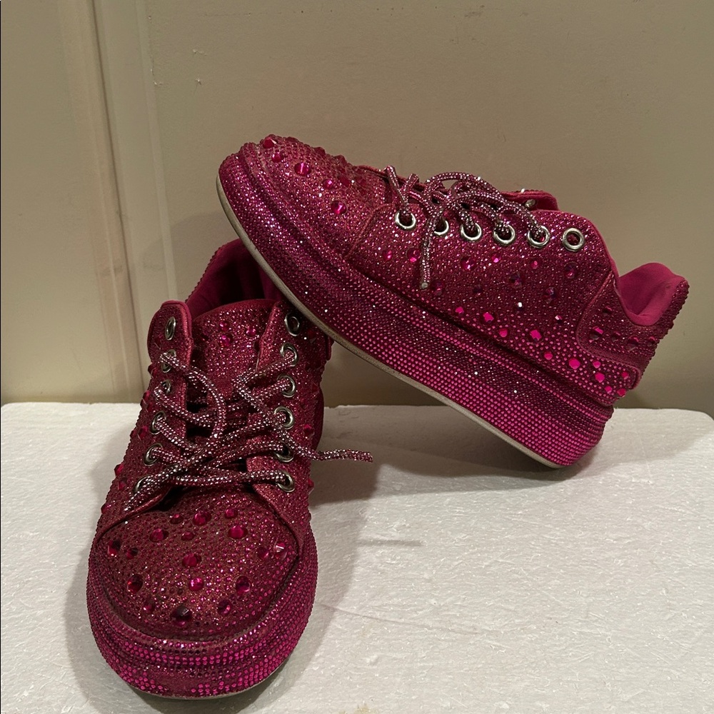 Bling Sparkle Jazzy Retro Disco shiny Rhinestone laceUp platform sneakers size 6